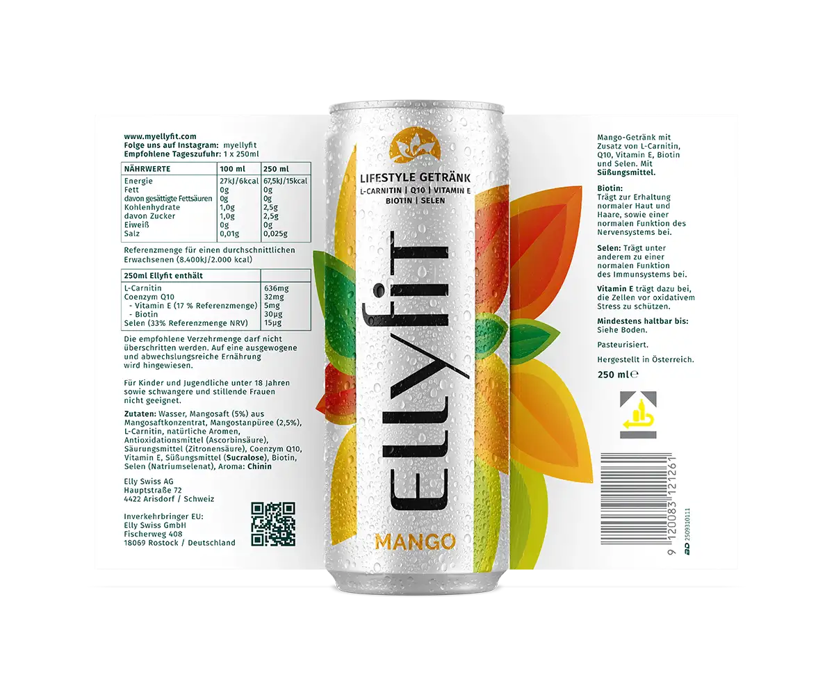 Ellyfit Mango Fitnessdrink mit Nährwerten und Inhaltsstoffen