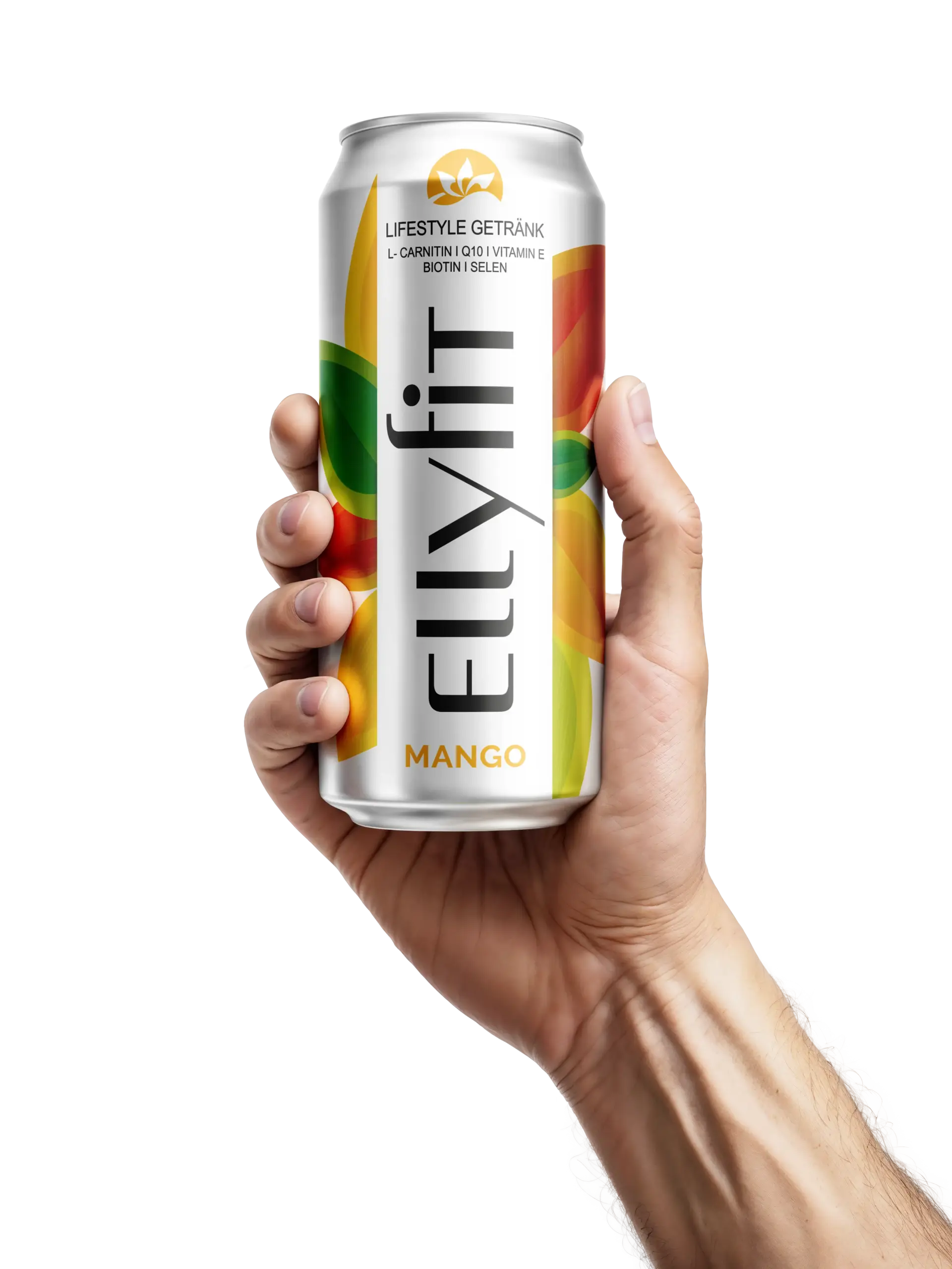 Ellyfit Mango Fitnessdrink in der Hand